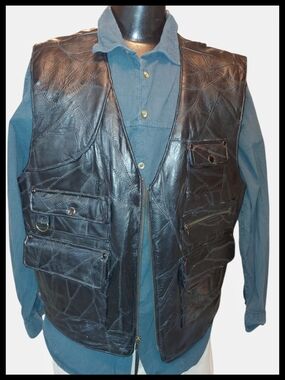 Men's Black Leather Vest Italian Stone Design Navarre Leather Company